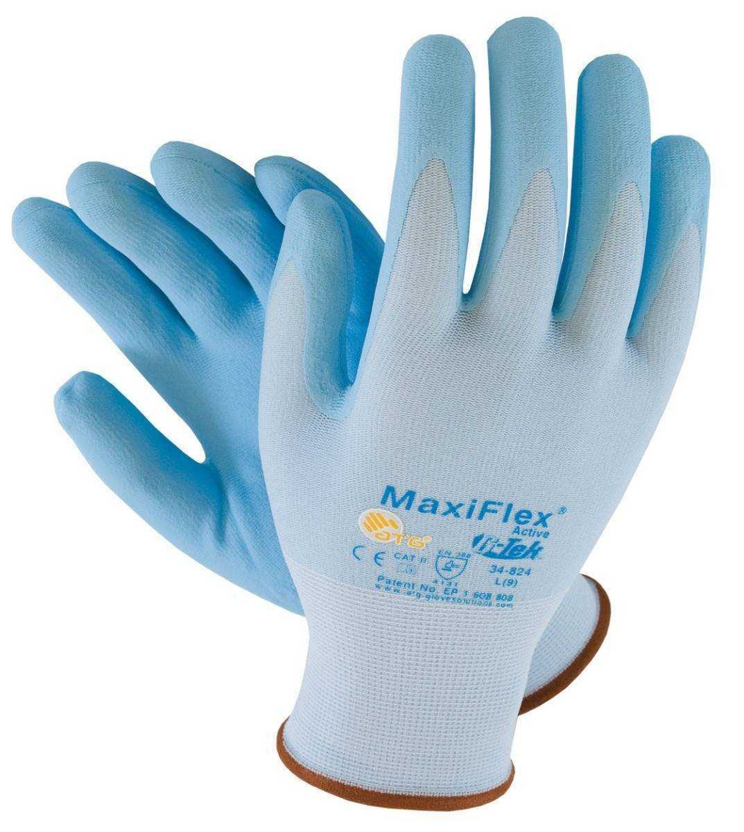 ATG MaxiFlex Active 34-824 Aloe-Vera Impregnated Work Gloves. Light Blue. protexU