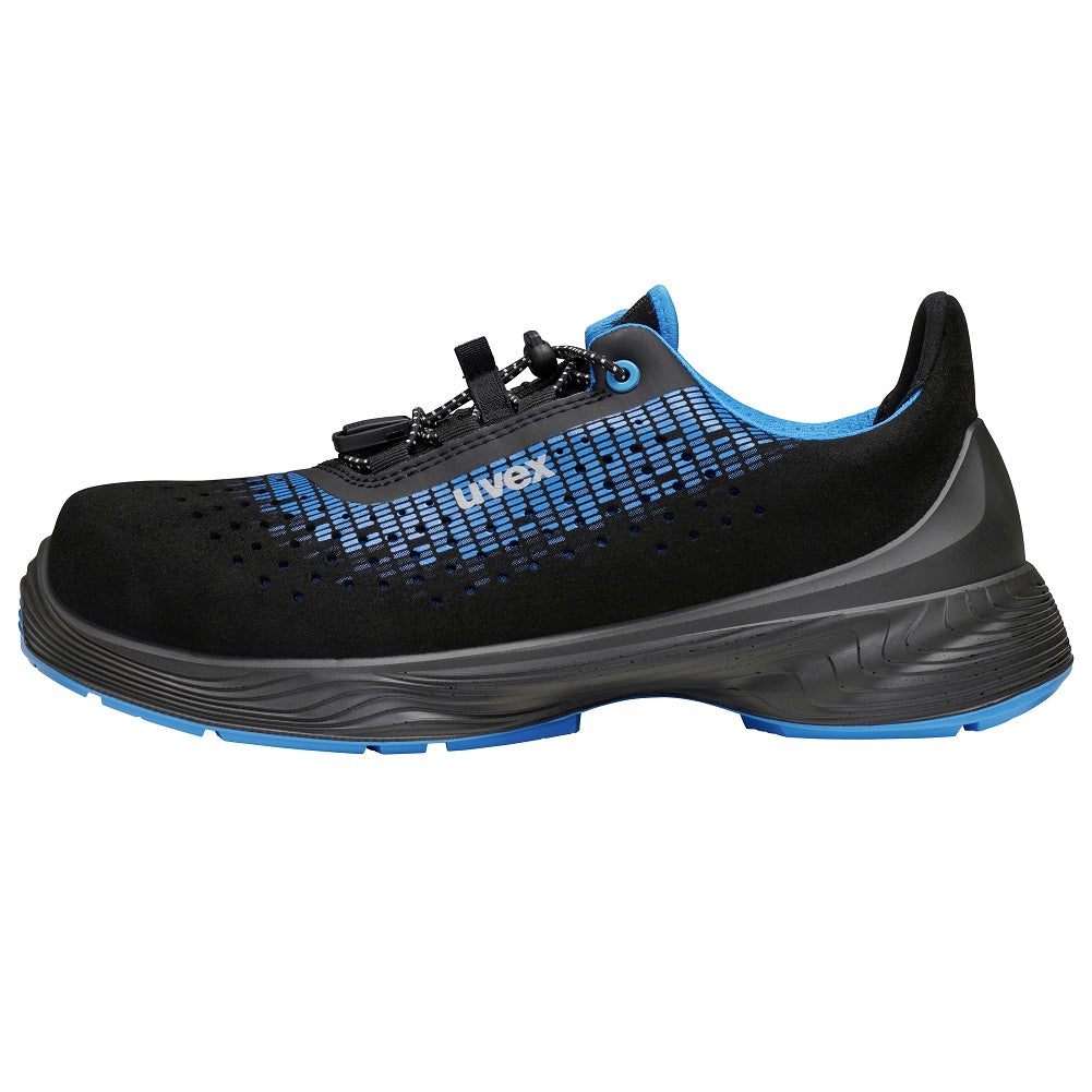 68298 uvex 1 G2 safety trainers ventilated uppers S1 black blue protexu left side