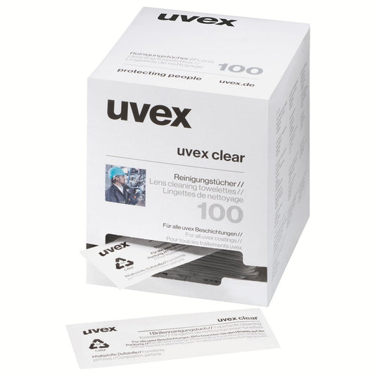 uvex lens cleaning wipes. Towelette for cleaning glasses, psectacles. 100 per box. protexU
