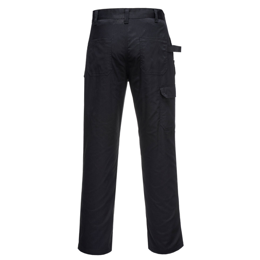 Black work trousers with holster pockets, Portwest tradesman trousers, tradies work trousers, protexU