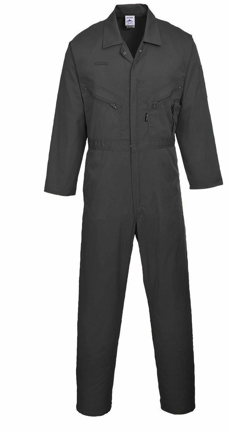 Portwest Zipped Overall Work Welder Mechanic Boiler Suit-Regular C813 Liverpool. Black. protexU