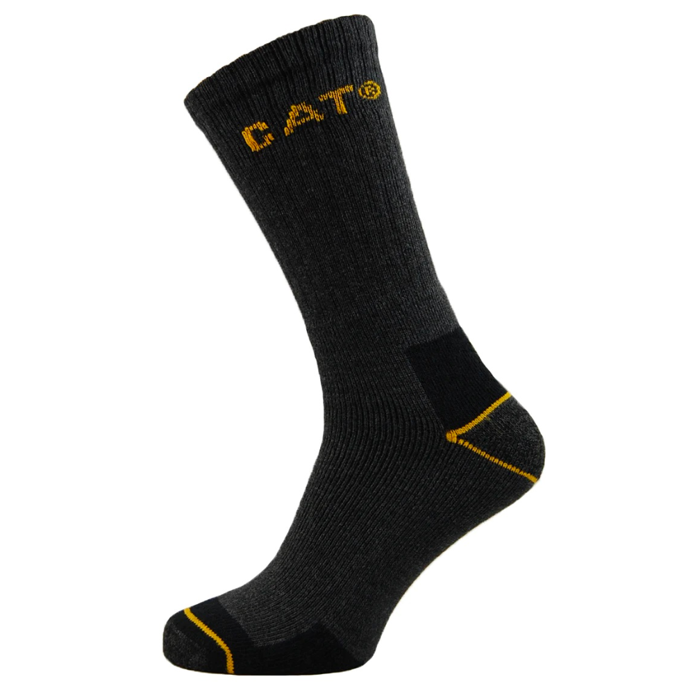 CAT Caterpillar 3 Pairs Real Work Crew Socks Charcoal protexU