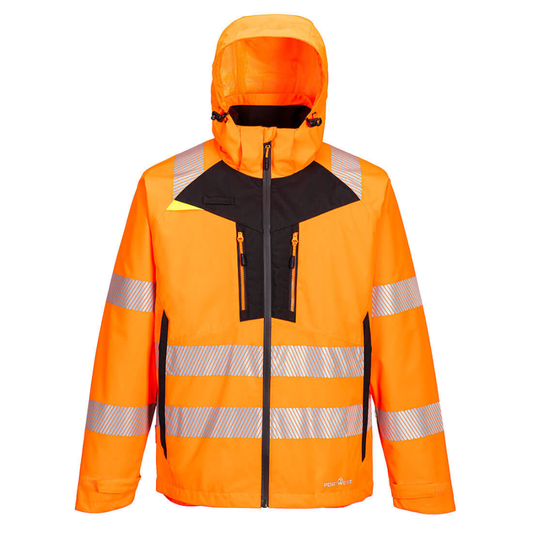 Orange Portwest Hi Vis Safety 4-in-1 Jacket with reflective stripes. from protexU