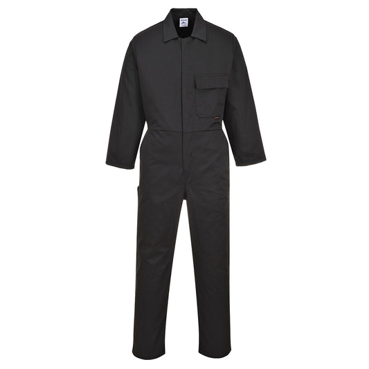 Portwest Men's Black Overalls   5 Pockets Elasticated Waist. Concealed Stud Closure. protexU