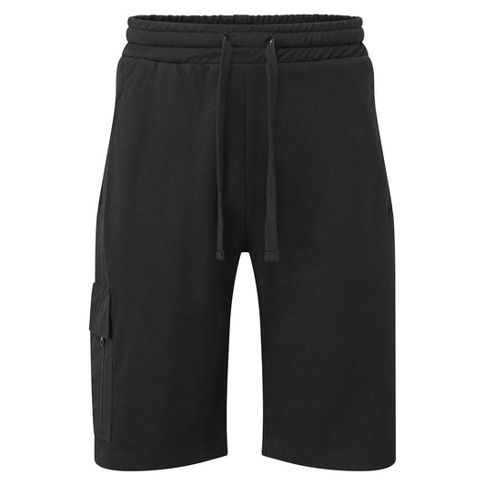 Portwest Cargo Sweatshorts. PW399. Black. Front View. protexU
