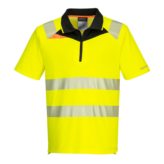 Portwest Hi-Vis Yellow Polo Shirt Front DX412. protexU