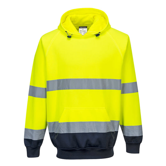 Portwest Hi-Vis Hoody Yellow/Navy B316 Front View. protexU