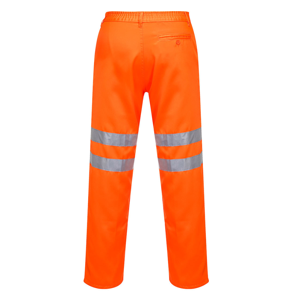 Hi Vis Orange safety work trousers with reflective stripes for rail industry. From protexU