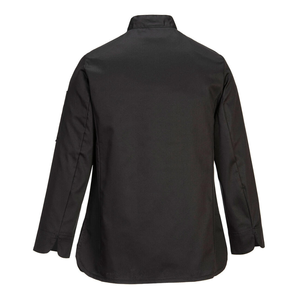 PortWest Rachel Women's Chef's Jacket Black, Back-view. protexU