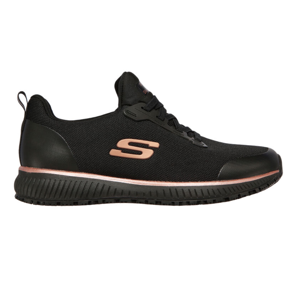 Skechers Work Shoe Squad SR Black and Rose Gold, Women's work shoe, food industry shoe, catering shoe, nursing shoe, protexU