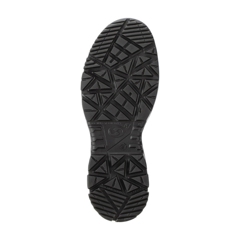 Black sole of a safety work boot with geometric tread pattern, Sixton Gardina Safety Boot, D30 Boot, protexU