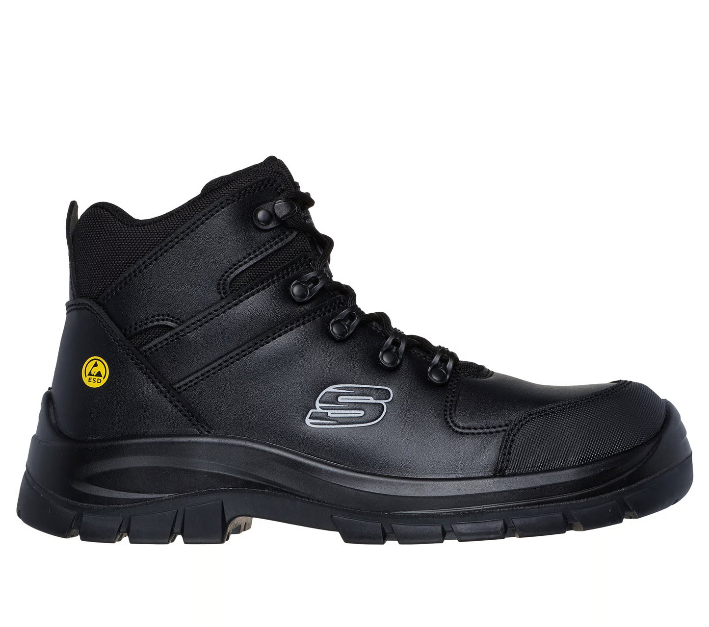 Skechers Safety Boot Work Boot Black Leather Safety Boot for Men, protexU