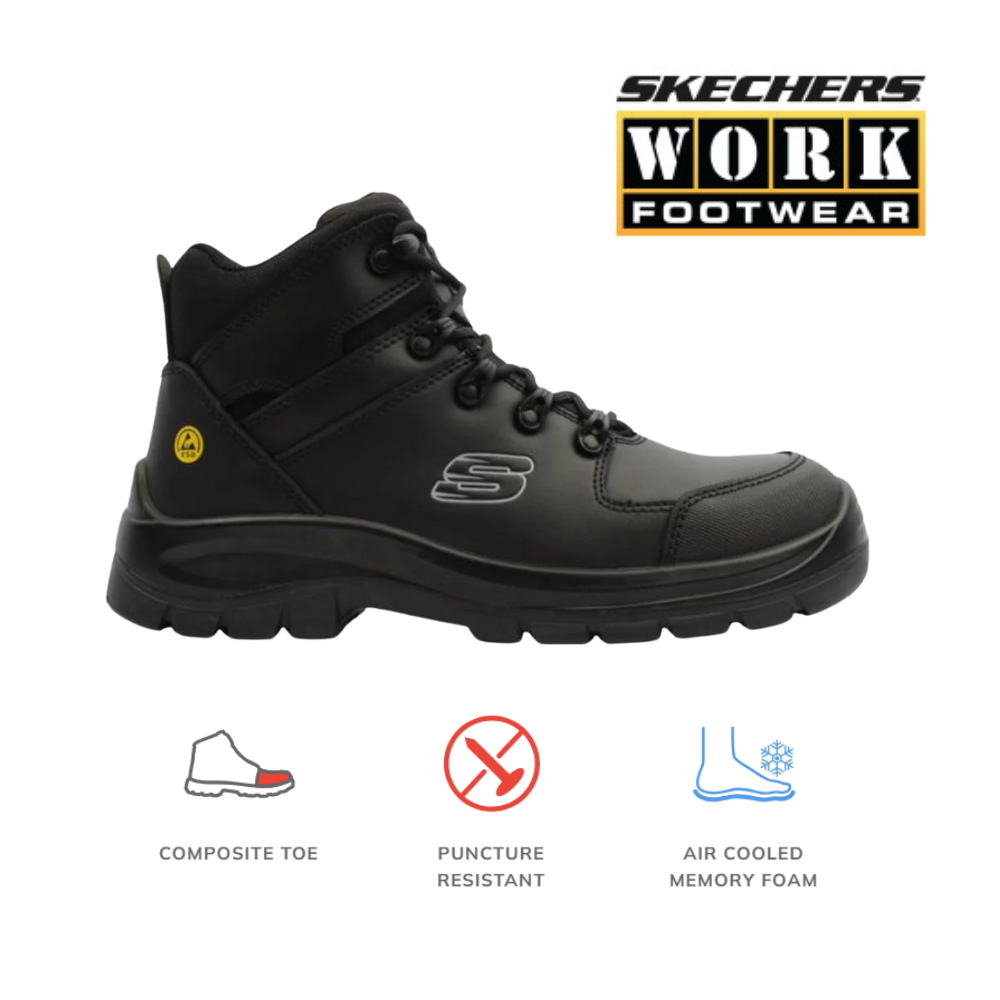 Skechers Work Boot Trophus Kilram Safety Boot - S3L FO SR HRO - Combat Style Boot, Composite Toe Cap, Puncture Resistant, Air Cooled Memory Foam, protexU
