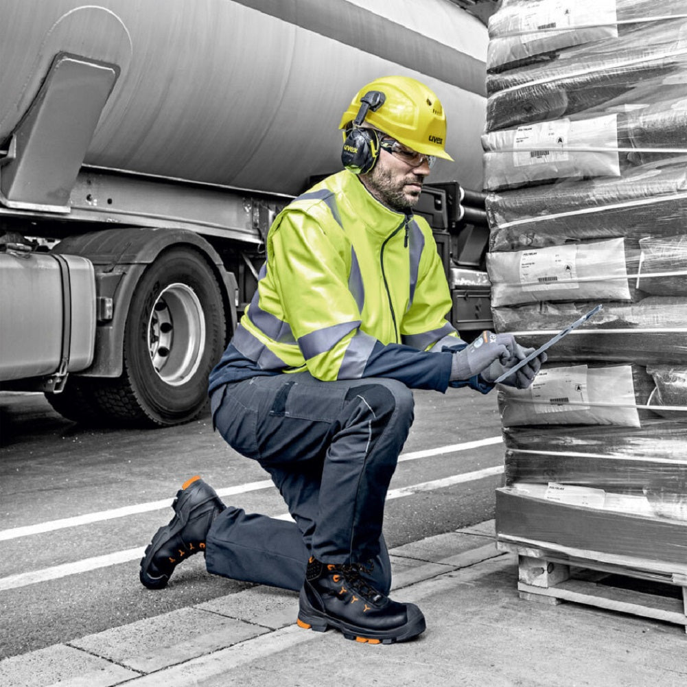 uvex 2 safety boots 65032 S3 SRC Black Leather Upper With Orange Detail. PU Sole. Meets ESD Requirements. protexU