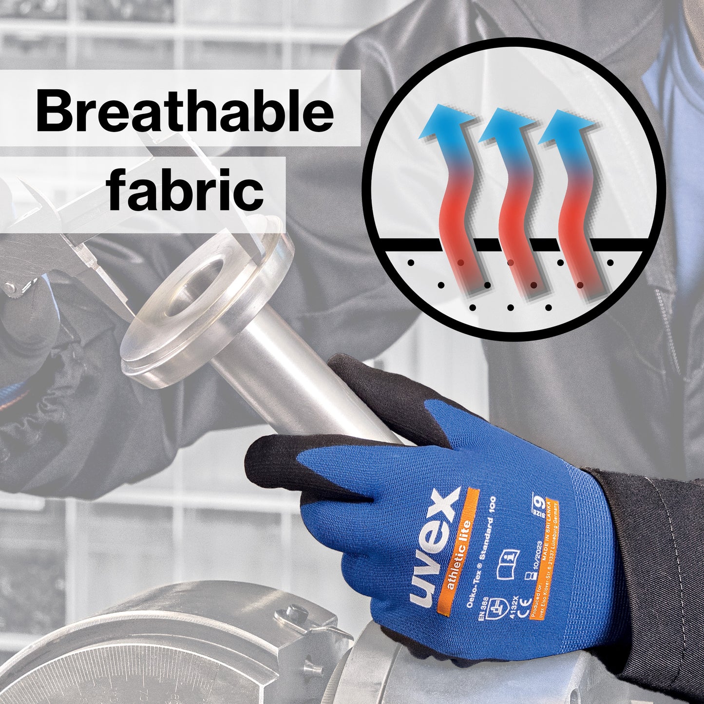 uvex athletic lite Safety Work Gloves 60027 Foam Palm Blue Black breathable material