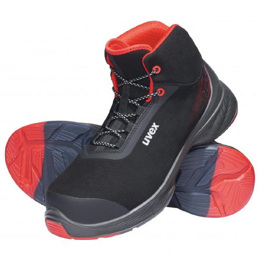 uvex 68392 G2 safety boots. Black Red S3 ESD 100% Non-metal, metal-free, composite toe-cap. Comfortable uvex boots microsuede upper. best deal price at protexU
