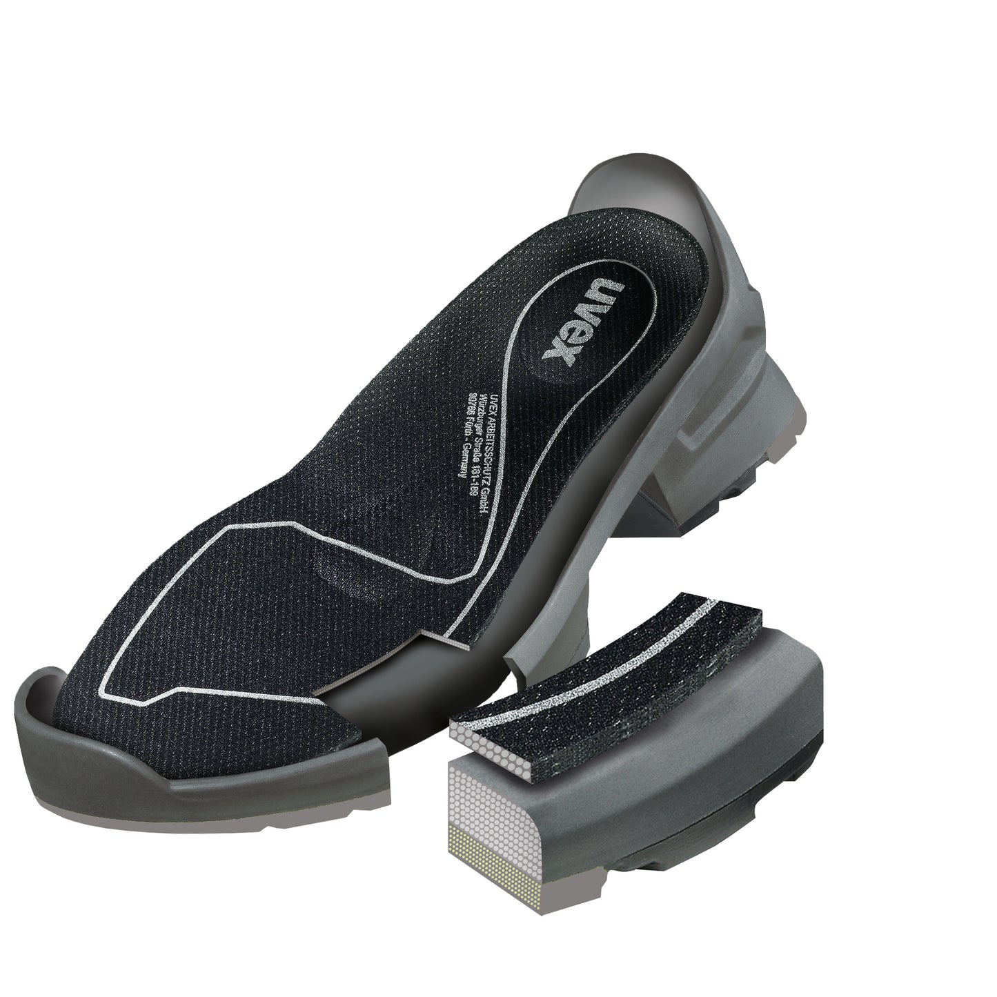 uvex 1 safety trainers S1SRC ESD Non-slip outsole, oil and petrol resistant. Breathable microvelour upper. Lightweight, metal-free toe cap. Sole Cutaway. protexU