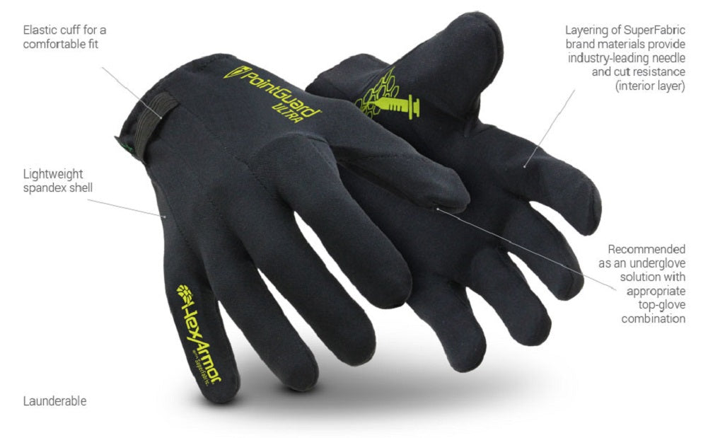 Hexarmor PointGuard needlestick gloves, sharps-resisiant, highest level cut resistance. protexU