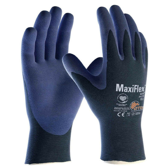 34-274 ATG MAxiFlex Elite Blue Gloves Nitrile Foam Work Glove Breathable & Washable. protexU