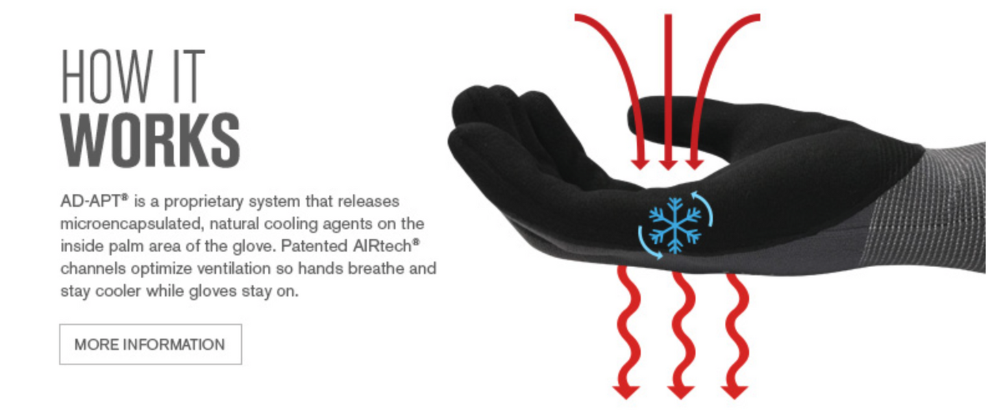 ATG MaxiFlex Ultimate Work Gloves Grey with black foam palms. Touchscreen compatible work gloves.42-874 AD_APT How does it work? protexU