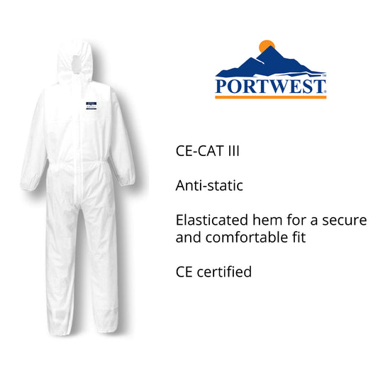 Disposable Coverall White Overall Anti-Static, Portwest, protexU