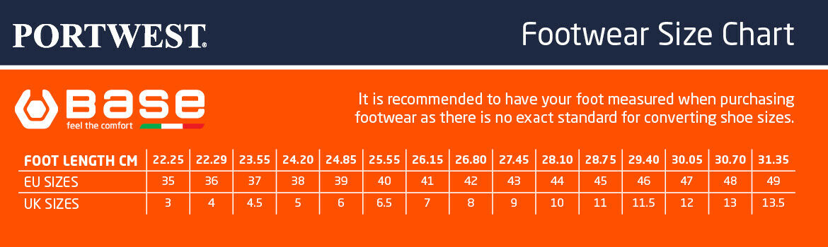 BASE K-Road Safety Boots S3 Black. Size Chart protexU