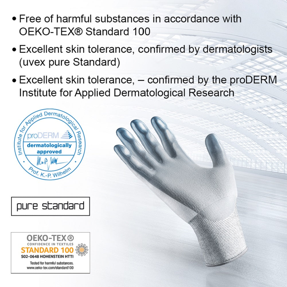 uvex 60070 phynomic allround ppe safety gloves. Aqua-polymer foam coated palms. Best safety gloves for general handling use. ProDerm OEKO-Tex