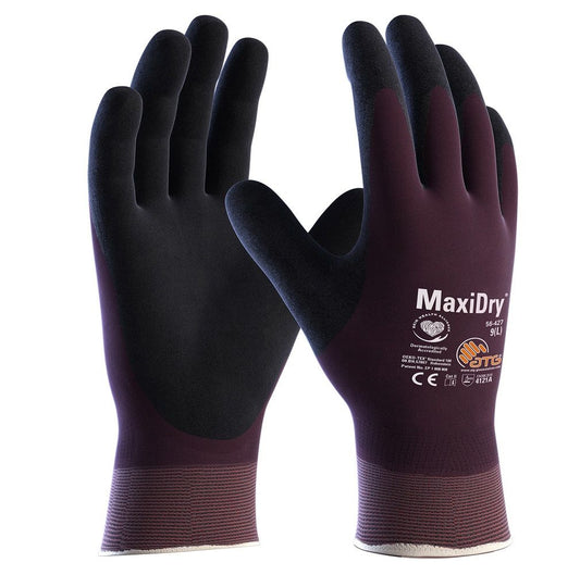ATG MaxiDry Gloves 56-427 Full Nitrile Coating Oil & Water Resistant PPE Work Gauntlet. protexU