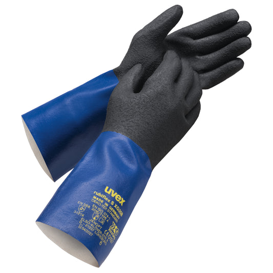 uvex RubiFlex XG Gloves. Chemical-Resistant Gauntlet for Wet Use. Xtra Grip Technology combines protection and grip