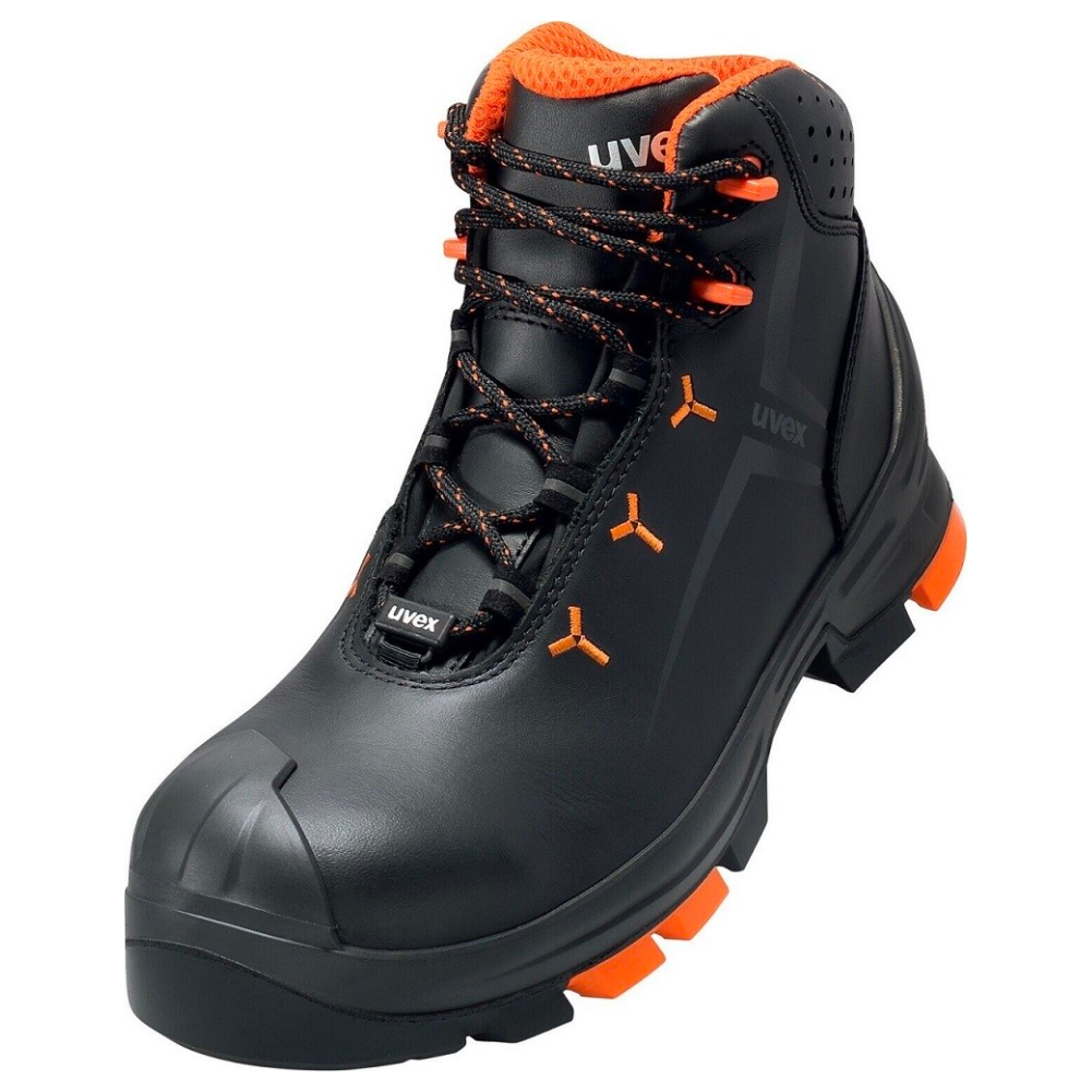 uvex 2 safety boots 65032 S3 SRC Black Leather Upper With Orange Detail. PU Sole. meets ESD Requirements. protexU