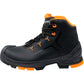 Side Detail. uvex 2 safety boots 65032 S3 SRC Black Leather Upper With Orange Detail. PU Sole. Meets ESD Requirements. protexU