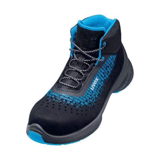 uvex 68381 G2 safety boots. Black Blue perforated microsuede ESD 100% Non-metal, metal-free, composite toe-cap. Comfortable uvex boots best deal price at protexU