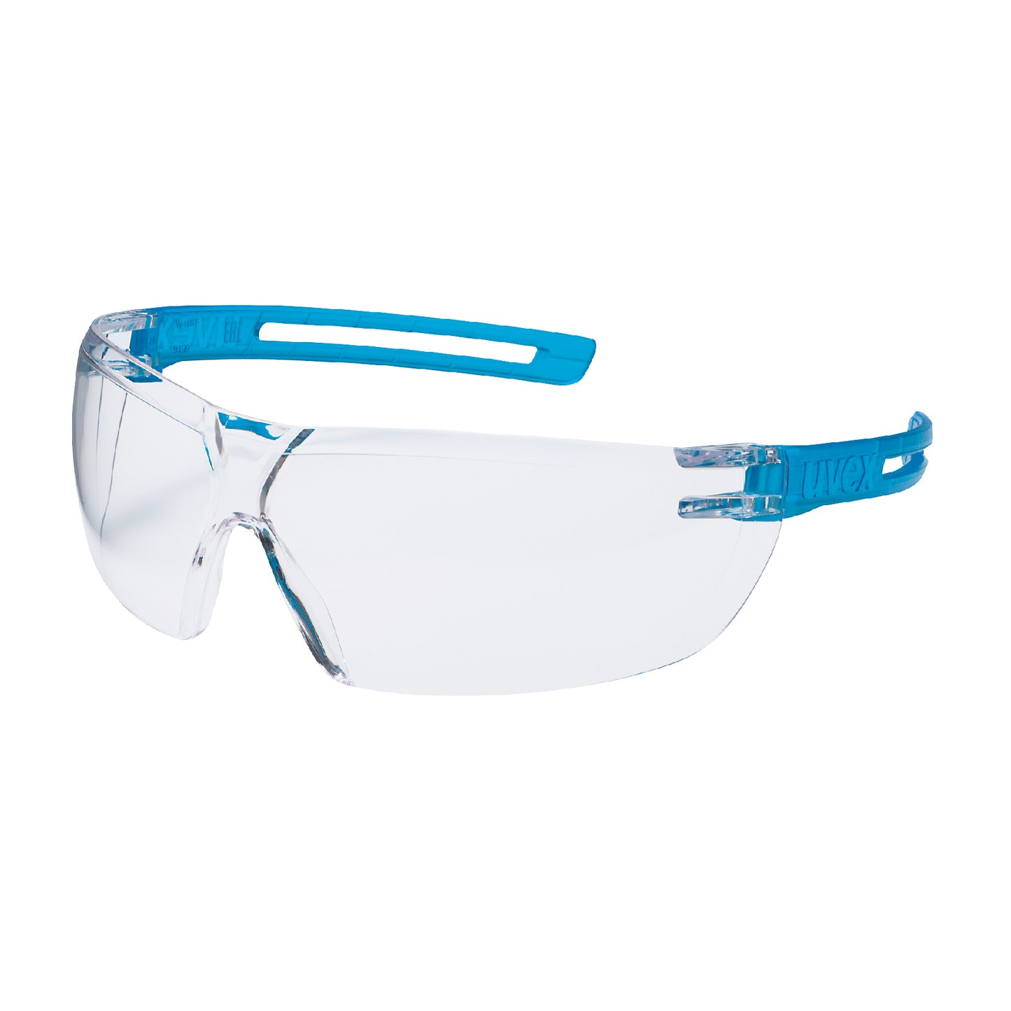 uvex x-fit Safety Glasses. The uvex x-fit brings up just 23 grams onto the scale. The sporty protective glasses impress with optimal eye space coverage and best wearing comfort. The X-design of the lens and the translucent bracket make the uvex x-fit a highlight. protexU