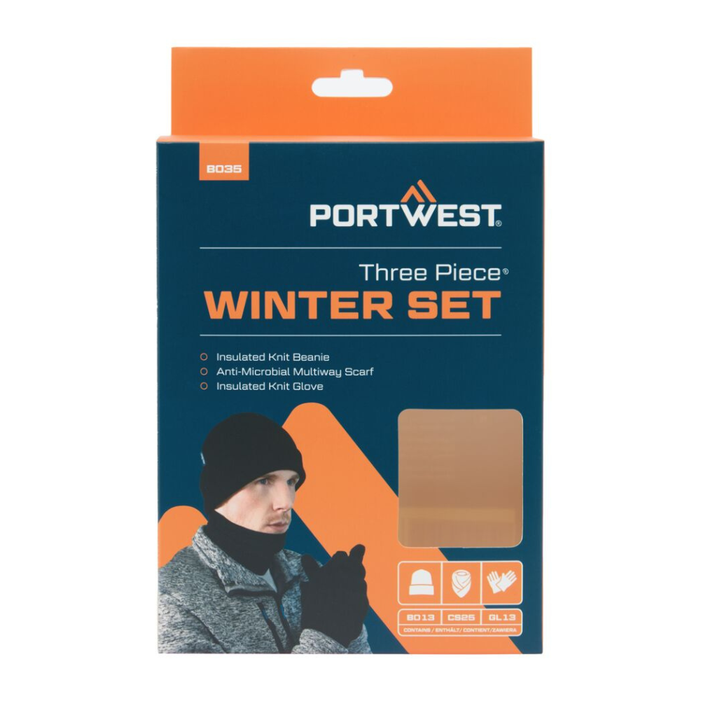 Portwest three-piece winter set. Hat, Beanie, Scarf. protexU