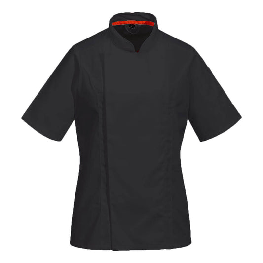Black short sleeve women's chef jacket