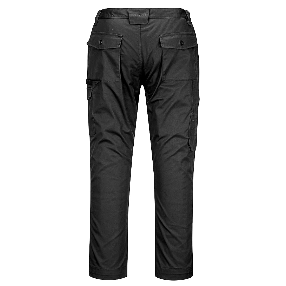 Portwest Super Worker Trousers. Black Rear Pocket View. Adjustable Leg Length. protexU