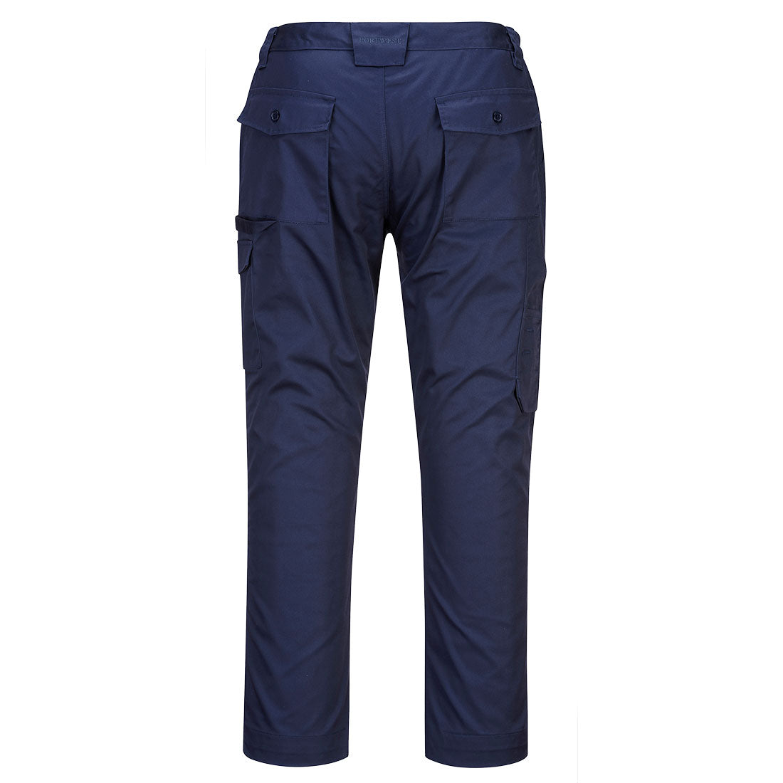 Portwest Super Worker Trousers. Navy. Adjustable Leg Length. Rear Pocket View. protexU