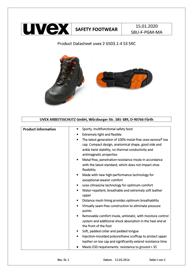uvex 2 datasheet 65032 safety boots. Page 1. protexU