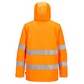 Portwest Hi Vis Rain Jacket. Orange safety jacket with reflective stripes and a black chest panel for logo branding. protexU