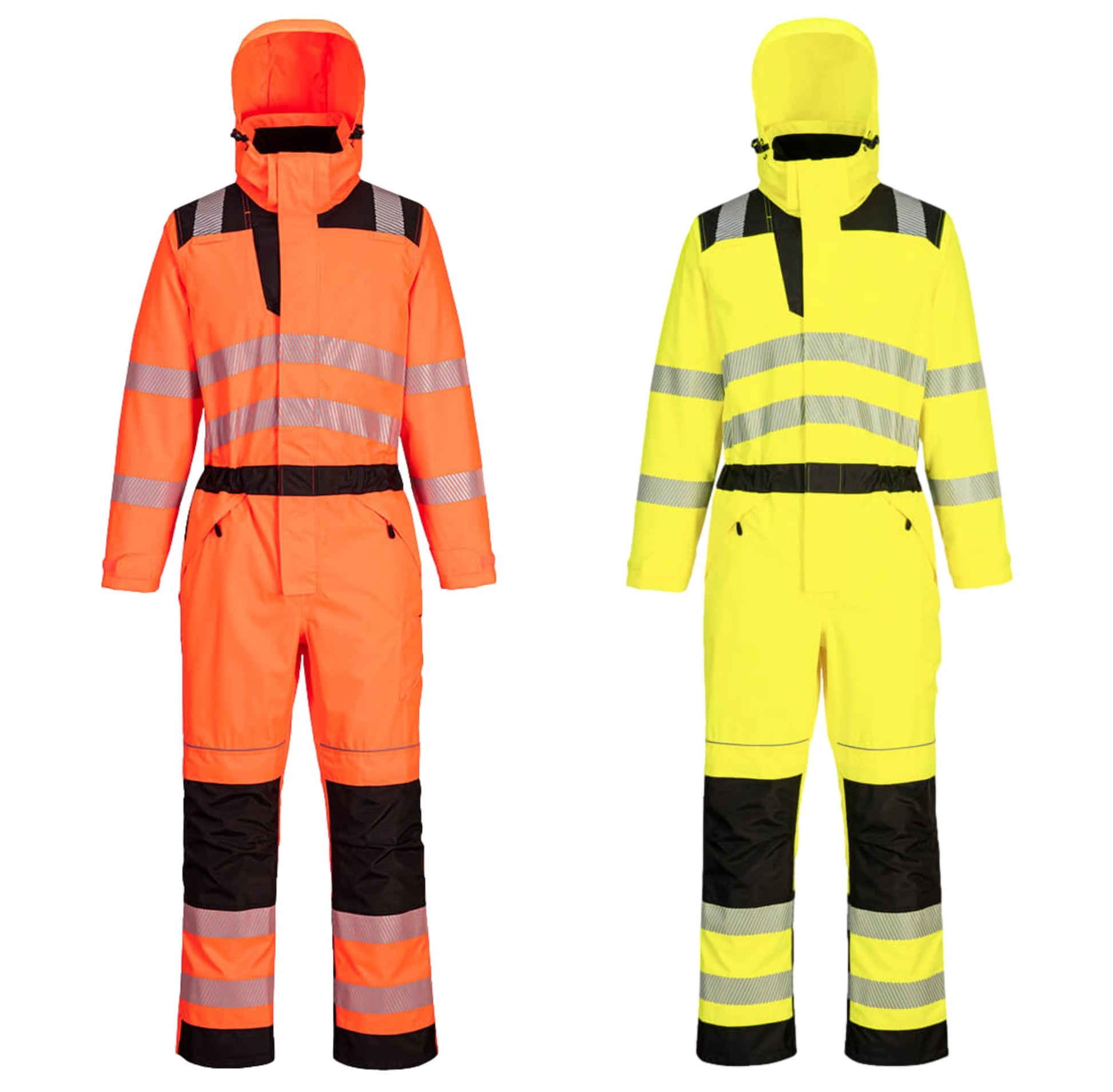 Portwest PW3 Hi-Visibility Waterproof One_Piece Hooded Winter Coveralls. Yellow/Black Orange/Black.  protexU