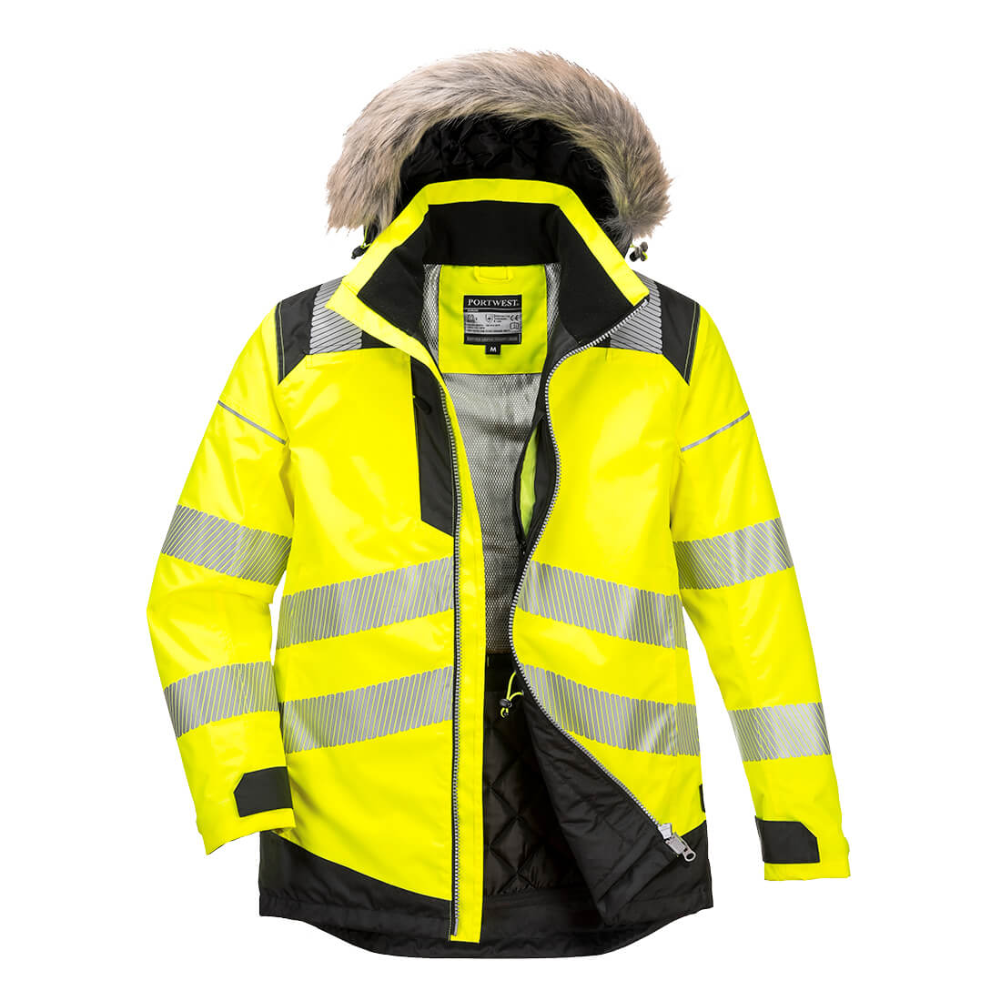 Portwest PW3 Hi-Vis Winter Parka Jacket - Yellow protexU