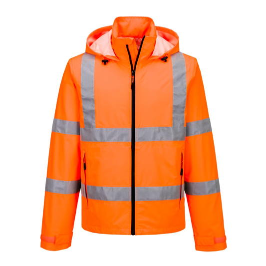 Portwest Hi-Vis Orange Lightweight Packable Rain Jacket - S164