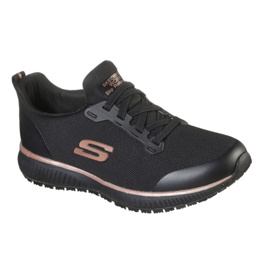 Skechers Work Shoe Squad SR Black and Rose Gold, Women's work shoe, food industry shoe, catering shoe, nursing shoe, protexU