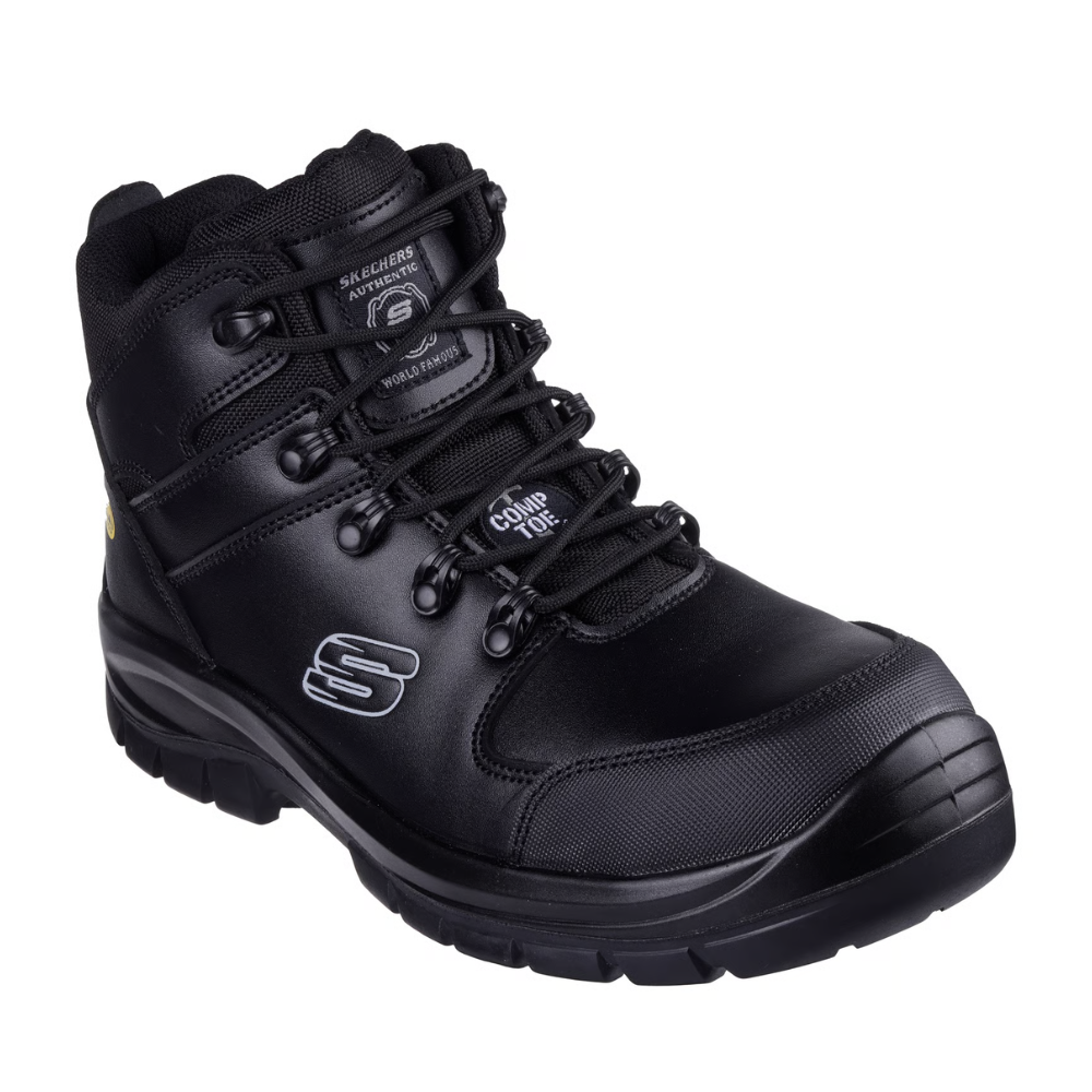 Skechers Safety Boot Work Boot Black Leather Safety Boot for Men, protexU