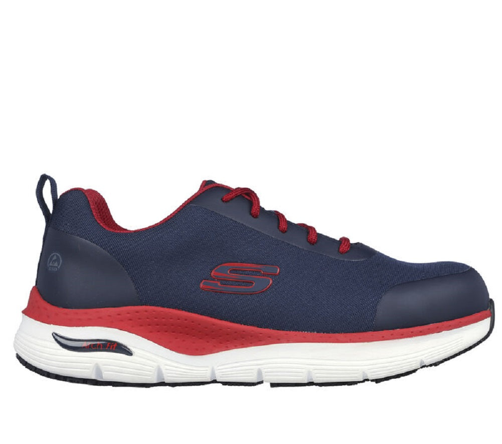 Skechers Ringstap Arch-Fit Safety Trainers S3 SRC ESD Navy Red Side View protexU