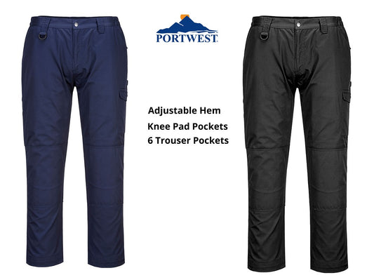 Portwest Super Worker Trousers. Black or Navy. Adjustable Leg Length. protexU