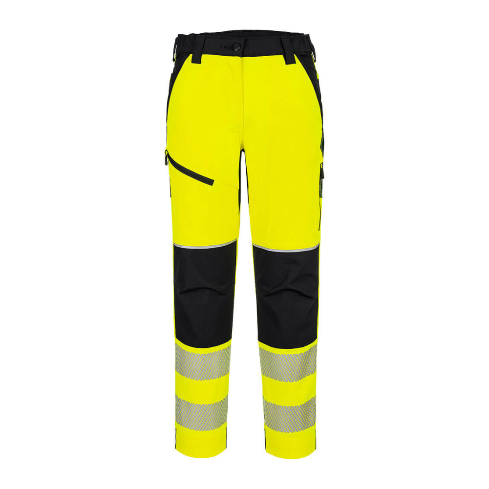 Portwest PW3 Women's Hi Vis Work Trouser with Stretch Yellow. ProtexU