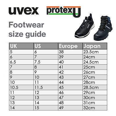 uvex safety boots size conversion chart UK sizes to EU
