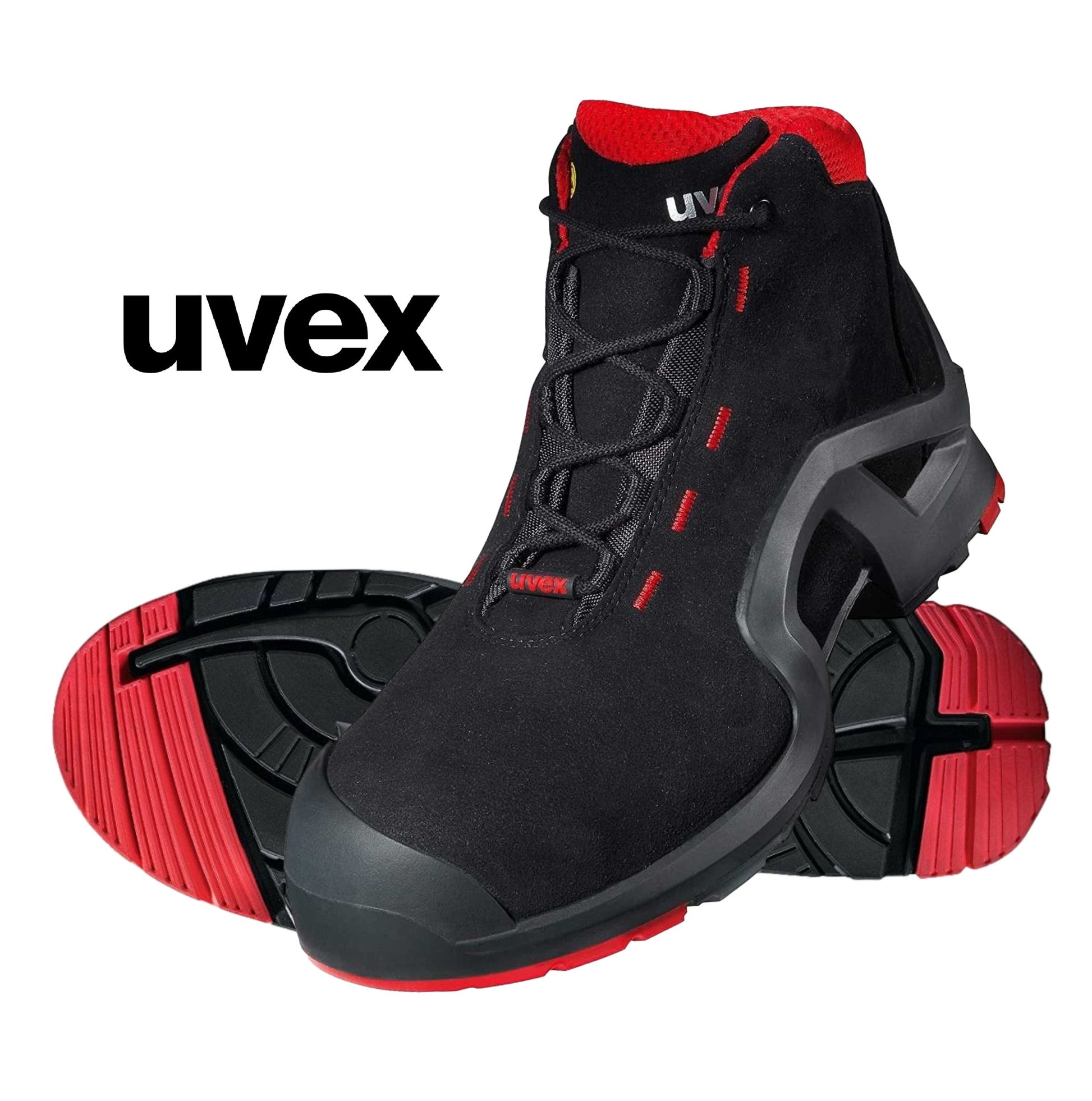 uvex 1 85172 Safety Boots S3 Black Red Microsuede. protexU