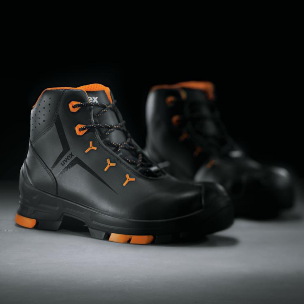 uvex 2 safety boots 65032 S3 SRC Black Leather Upper With Orange Detail. PU Sole. Meets ESD Requirements. protexU